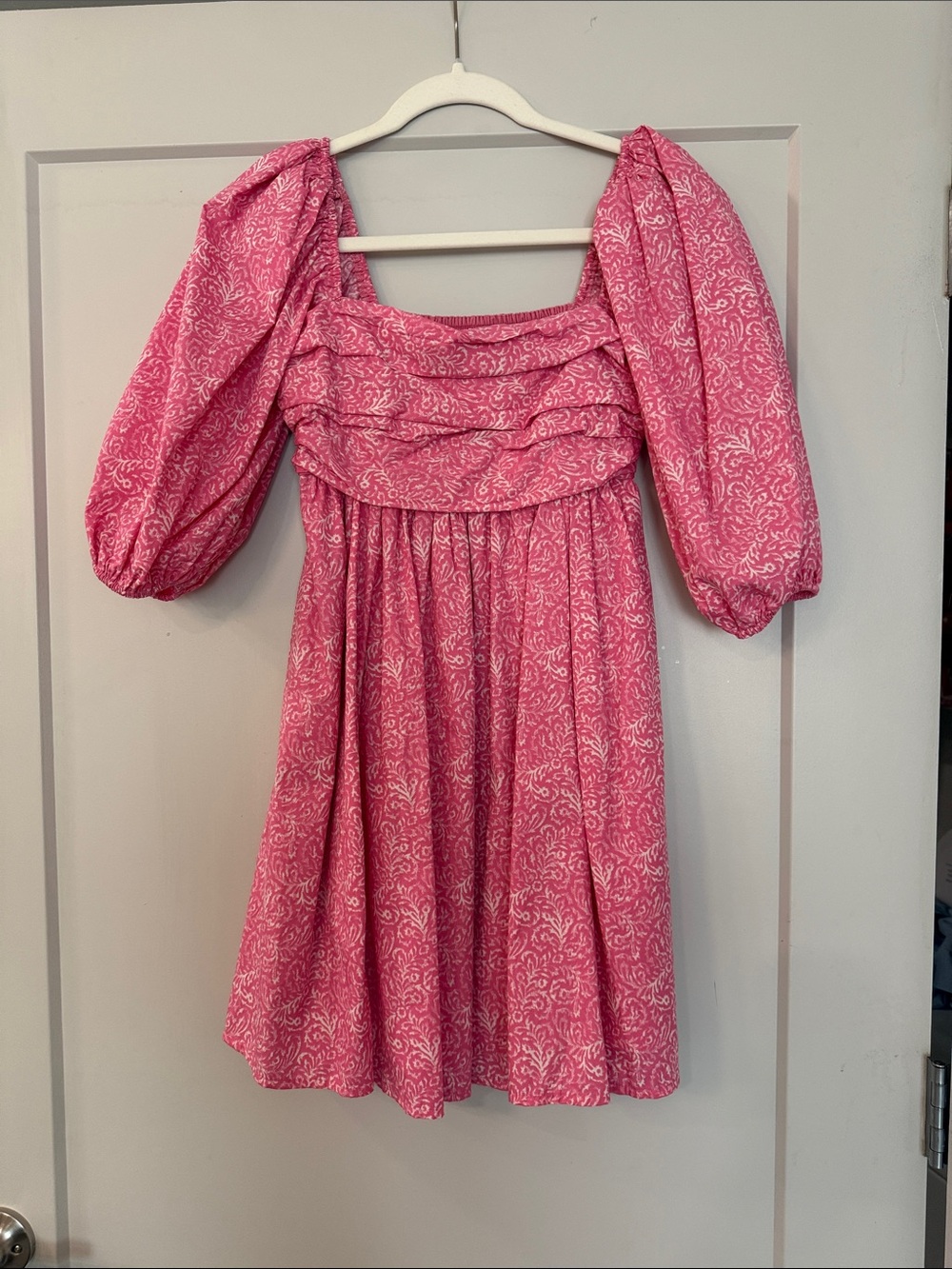 Abercrombie & Fitch Pink Puff-Sleeve Floral Print Dress